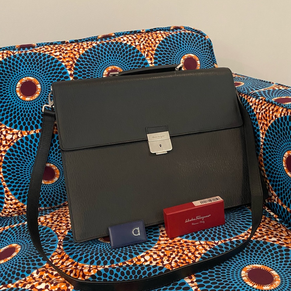 Salvatore Ferragamo Black Laptop Bag with Structured Design